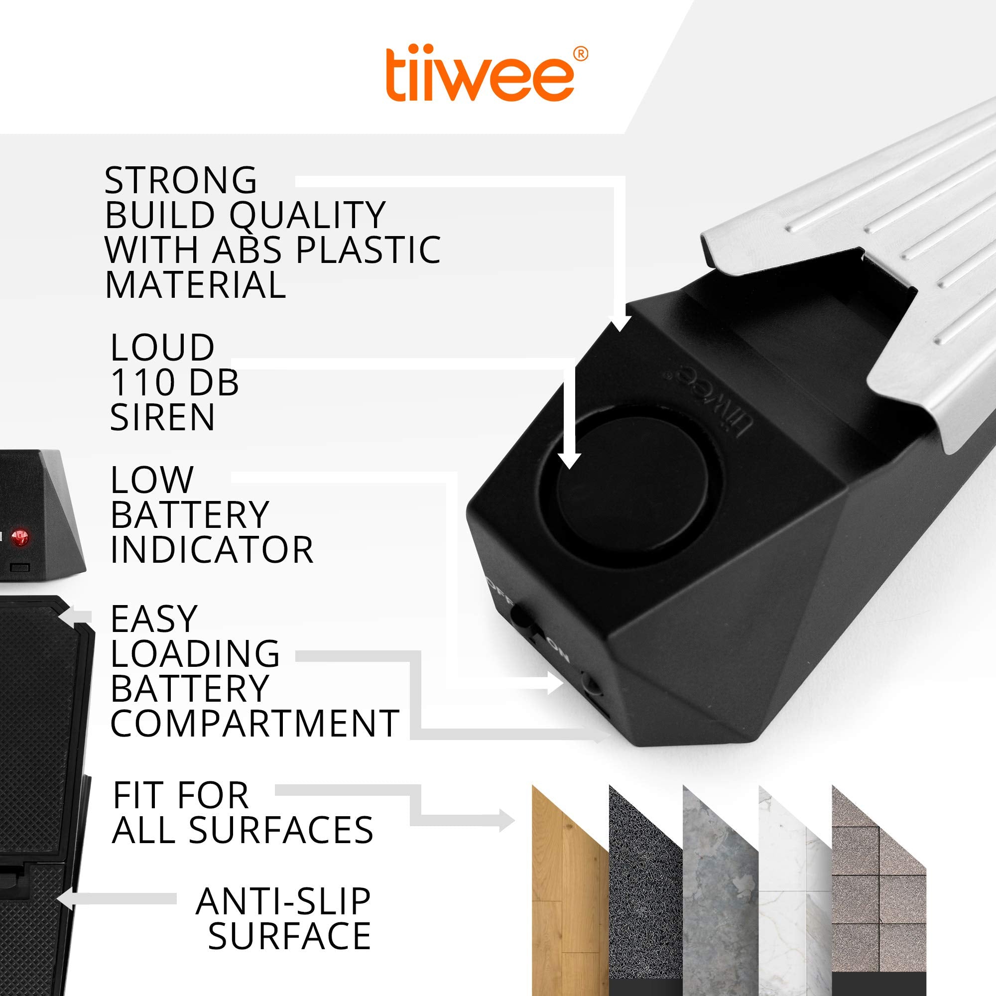 tiiwee Alarm Türstopper Türalarm Einbruchschutz 110dB - 2er Set mit Batterien